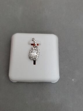 Silver-Tone Clear Crystal Halo Pendant Necklace - White